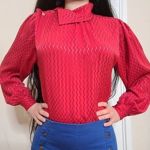 St michael red checkered print vintage blouse
